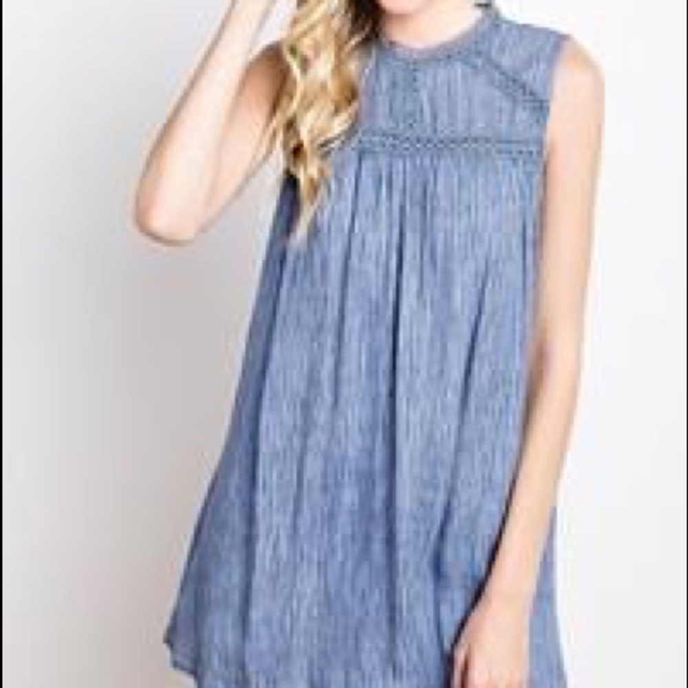 NWT Crinkle Lace Neck Sleeveless Blue Dress or Tunic